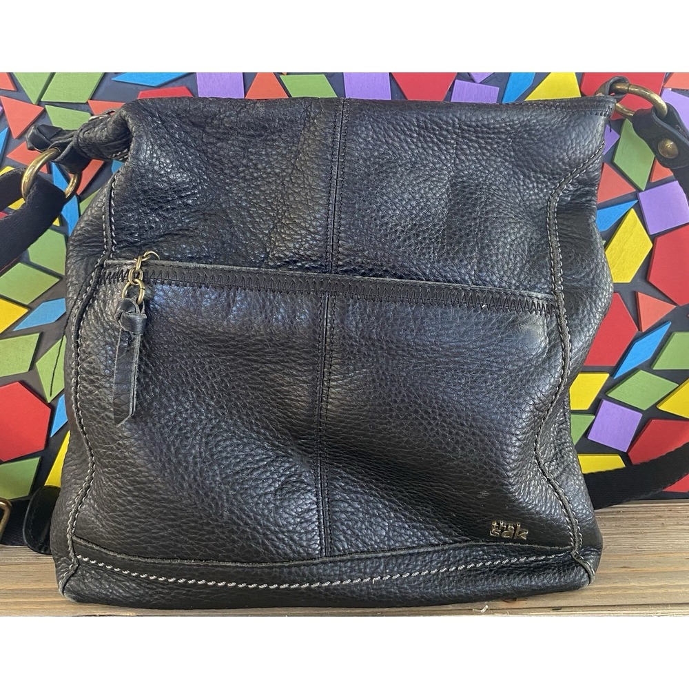 The Sak Black Leather Crossbody Purse Medium Womens Preppy Stylish City